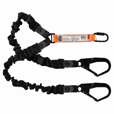 LINQ WEBBING LANYARD ELASTIC DBL LEG 1 X KARABINER 2 X SCAFF HOOK